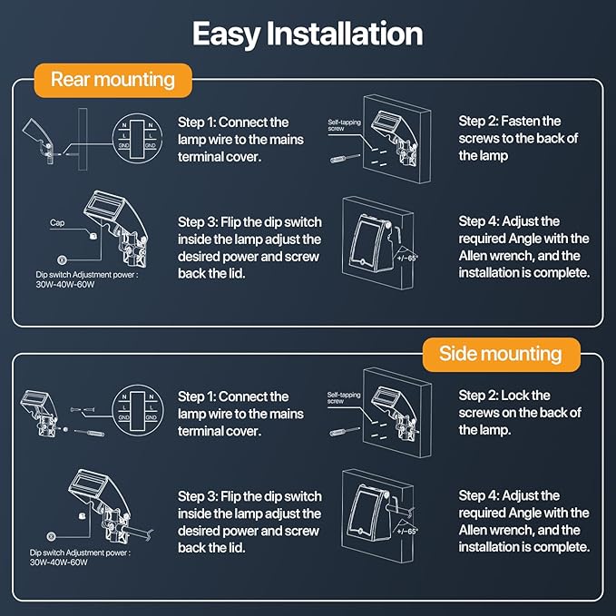 Adjustable LED Wall Pack Light with Dusk to Dawn Photocell 30W/40W/60W Selectable, 5000K Daylight, 100LM/W, 6000LM Max, IP65 Waterproof Outdoor Security Light for Garage, Building, Yard