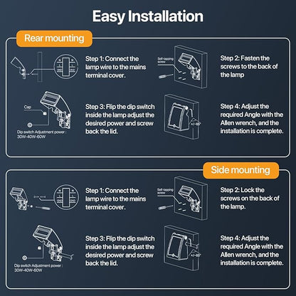 Adjustable LED Wall Pack Light with Dusk to Dawn Photocell 30W/40W/60W Selectable, 5000K Daylight, 100LM/W, 6000LM, IP65 Waterproof Outdoor Security Light for Garage, Building, Yard 4Pack