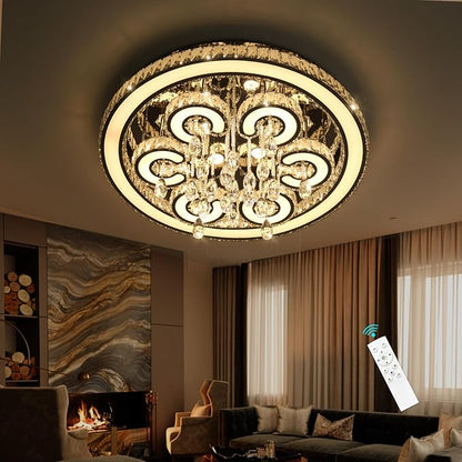 HAIXIANG W32'' Modern Chandeliers for Dining Room Crystal LED Chandelier Light Living Room Bedroom Interior Luxury Lighting Fixture 2700-6000K Dimmable Lights Silver