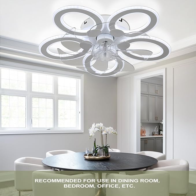 LED Ceiling Fan with Light Low Profile Ceiling Fan with Light White Flush Mount Fandelier 6 Speeds 3 Color Dimmable White Fan for Bedroom Kids Room Living Room