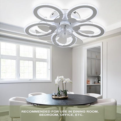 LED Ceiling Fan with Light Low Profile Ceiling Fan with Light White Flush Mount Fandelier 6 Speeds 3 Color Dimmable White Fan for Bedroom Kids Room Living Room