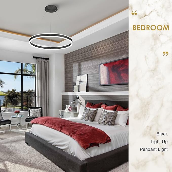 Modern LED Ring Chandelier 1-Ring 23.6" Remote Control Ceiling Pendant Lighting Fixture for Dining Room Living Room Dimmable 40W Upward and Downward Lighting
