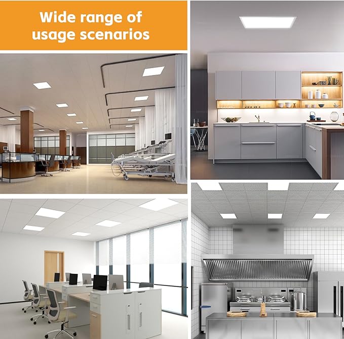 OKQ 2x4 LED Flat Panel Light Drop Ceiling Office Fixture, 5 CCT 3000K-6500K Adjustable & 5 Wattage Selectable,0-10V Dimmable, 2X4 LED Flush Mount Ceiling Light, ETL Listed 2Pack