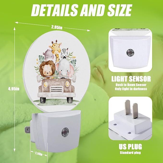 Safari Animals Night Light,Cute Lion Elephant and Giraffe Night Lights Plug into Wall for Kitchens Toilets Bedroom Decorative Half Round Nightlight Led Lamp 0.5W Sleep Friendly