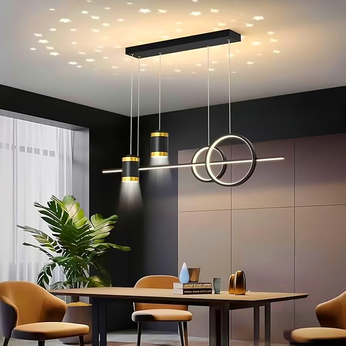 Modern LED Pendant Lights for Kitchen Island, Dimmable Led Linear Chandelier with Remote Control, 39in Black Island Lighting Lamp Fixture for Office, Dining Room, Decorative Interior Lighting