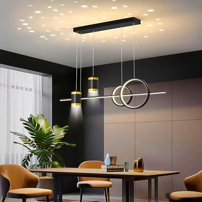 Modern LED Pendant Lights for Kitchen Island, Dimmable Led Linear Chandelier with Remote Control, 39in Black Island Lighting Lamp Fixture for Office, Dining Room, Decorative Interior Lighting
