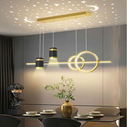 Modern LED Pendant Lights for Kitchen Island, Dimmable Led Linear Chandelier with Remote Control, 39in Gold Island Lighting Lamp Fixture for Office, Dining Room, Decorative Interior Lighting