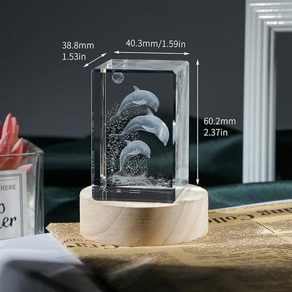 3D Crystal Dolphin Figurine Night Light with LED Base, Birthday Gift for Kids Women, Thanksgiving Christmas Valentines Anniversary Birthday Gifts