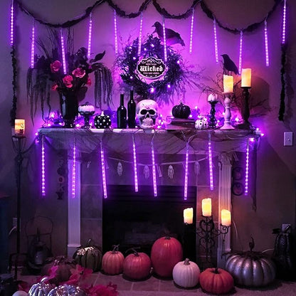 JMEXSUSS 2 Pack Purple Solar Halloween Lights, 16 Tube 288 LED Solar Meteor Shower Rain Lights, Christmas Light Outdoor Waterproof for Tree Halloween Christmas Decorations