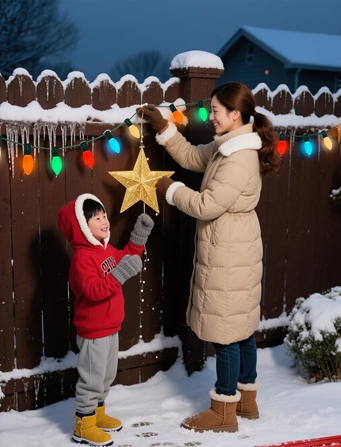 C9 LED Multicolor Christmas Lights Outdoor, 25Ft C9 Vintage Christmas Lights Waterproof with 26 LED Colorful Bulbs, Outdoor Christmas Decorations String Lights for Patio Garden Roofline Holiday Party