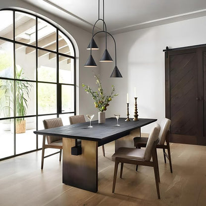 LamQee Matte Black Industrial Pendant Light Fixture, 4 Lights Large Cluster Pendant Lighting with Cone Metal Shade, Farmhouse Hanging Chandelier for Dining Room Kitchen Island Bar Entryway Staircase