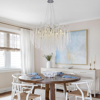 Crystal Chandelier Modern Chandelier Ceiling Light Fixture, 31.5in Waterfall Tree Branch Chandeliers for Dining Room Kitchen Island Living Room Foyer 10-Light (Silver)