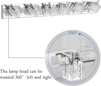 Ralbay Modern Crystal Bathroom Light Fixtures 6 Lights LED Modern Chrome Vanity Light Fixtures Over Mirror Crystal Bathroom Vanity Lights