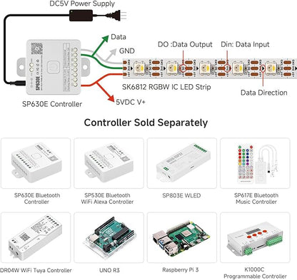 BTF-LIGHTING RGBW RGB+Warm White SK6812 (Similar WS2812B) 4 Colors in 1 LED Strip Individually Addressable 16.4ft 60Pixel/m 300LED Light Dream Color IP30 DC5V White PCB (No Adapter or Controller)