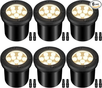 9W Low Voltage Landscape Lights, AC/DC 12-24V In-Ground Lights IP68 Waterproof 2700K Warm White Outdoor Well Lights for Yard Pathway Driveway Deck(6 Pack)