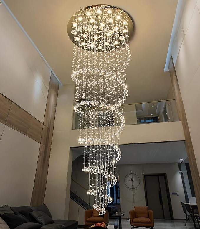 HAIXIANG W47 x H118 High Ceiling Chandelier with LED Bulbs Dimmable Long Light Glam Chandeliers Crystal Pendants Light Fixtures for Foyer Entryway Living Room Stair Gold