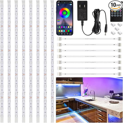 8 PCS RGB Under Cabinet Lighting Kit, App and Remote Control Led Strip Lights, Music Sync Color Changing Led Lights with ETL Listed Power Adapter, for Cabinet, Counter, Shelf, Bookcase, 13ft