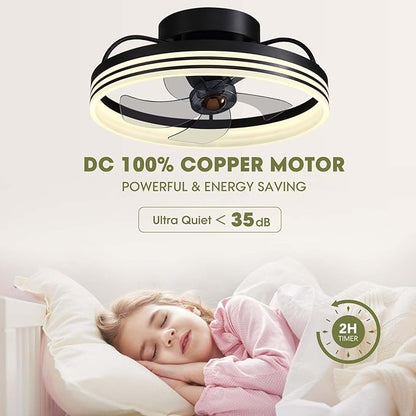 LUDOMIDE Ceiling Fans with Lights, 360° Rotating Ceiling Fan with Lights and Remote, 6 Wind Speeds Smart Low Profile Ceiling Fan for Bedroom, Kids Room and Living Room 20"