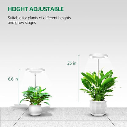 WaterRebirth 3.5 inch LED Grow Light for Indoor Plants, Full Spectrum Halo Plant Light with 3/9/12H Auto Timer, 10-Level Dimmable, Height Adjustable for Tall Plants