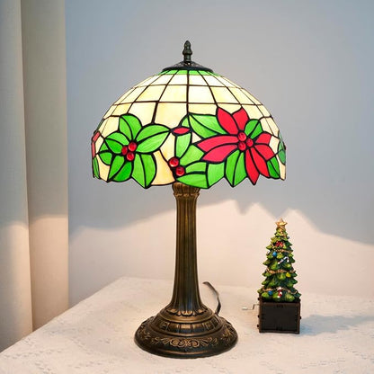 Tiffany Lamp Stained Glass Table Lamp 12 Inch Green Red Christmas Flower Warm Color Reading Lamp Suitable Shops Dormitories Home And Office Decoration Tiffany Style Retro Holiday Home Decoration Gift
