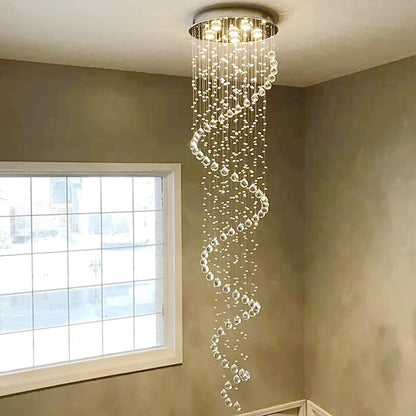 87-in Chandelier for High Ceiling, 6-Light Crystal Chandelier Spiral Design, Large Modern Ceiling Light for Stairs, Foyers, Living Rooms, Video Availablle for Easy Installation