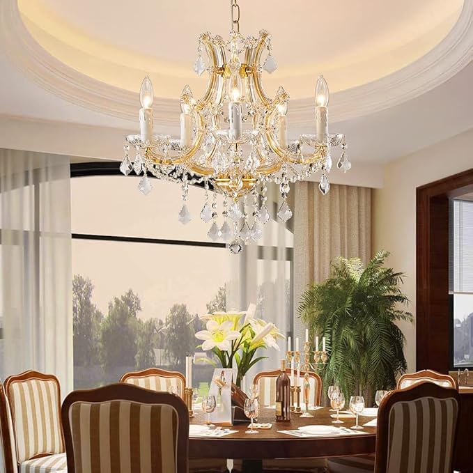 Saint Mossi 5-Lights Maria Theresa K9 Crystal Chandelier Light Fixture,Modern Chandelier Gold Chandelier for Bedroom,Dining Room,Living Room,H19 x W19,Chain Adjustable