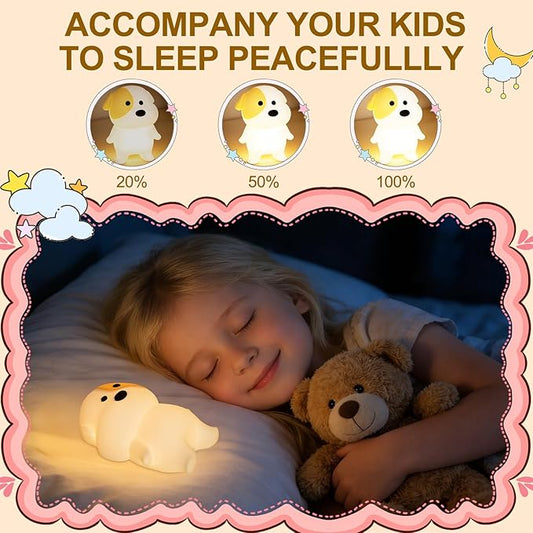 Puppy Night Light for Kids - Squishy Silicone Dog Lamp with Dimmable & 7 RGB Color Changing, Animal Sound, Rechargeable BPA-Free, Dog Nightlight Gift for Children/Teens/College Students