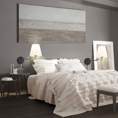Swing Arm Wall Lamp Plug in Wall Mount Opaque Ivory Linen Shade 40W 2-Way Cord Covers(1 Light)