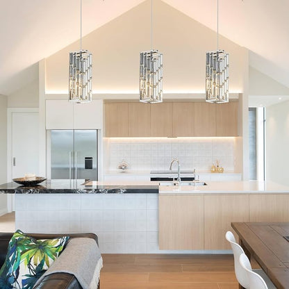 Chrome Pendant Lighting Modern Pendant Light, Mini Crystal Chandeliers,Adjustable Pendant Light Fixture for Kitchen Island Dinning Room Bedroom (2 Pack)