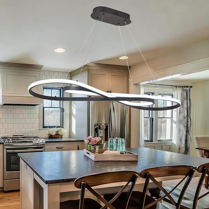 Black Modern Chandelier,Modern Led Pendant Light for Kitchen Island Lighting Dimmable Creative Snake-Shaped Twist Design Modern Led Chandelier for Dining Room Over Table