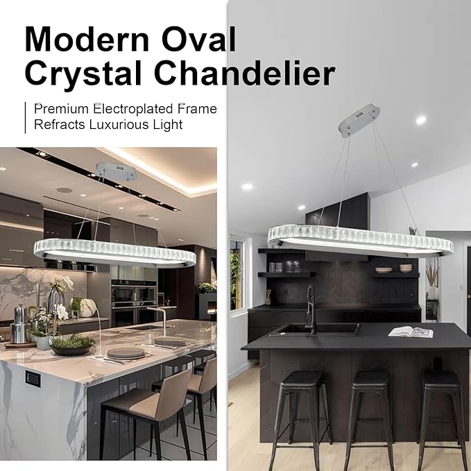 Modern Chandelier Led Crystal Chandelier Light Fixture,Dimmable Modern Led Pendant Light for Kitchen Island Lighting Silver Linear Led Chandelier for Dining Room 3000K-6500K Color Changing