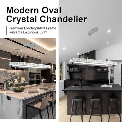 Modern Chandelier Led Crystal Chandelier Light Fixture,Dimmable Modern Led Pendant Light for Kitchen Island Lighting Silver Linear Led Chandelier for Dining Room 3000K-6500K Color Changing