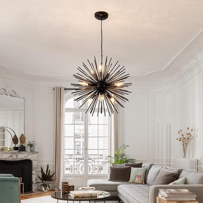 CM MZY Modern Black Sputnik Chandeliers, 9-Light Satellite Pendant Light fixtures, Starburst Firework Ceiling Lights for Bedroom Living Room Dining Room Kitchen Island Hallway, E12 Socket(Dia:19.7'')