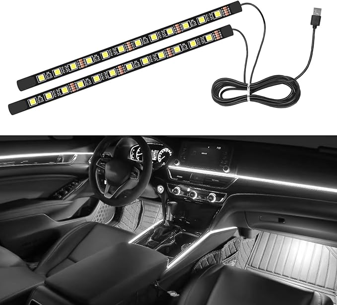 Interior Car Light,Car LED Ambient Lighting Strip Light Neon Interior Atmosphere Lights, 12V USB Port Auto Interior Under Dash Floor Ambient Night Light Decorative Lamp (USB+White)
