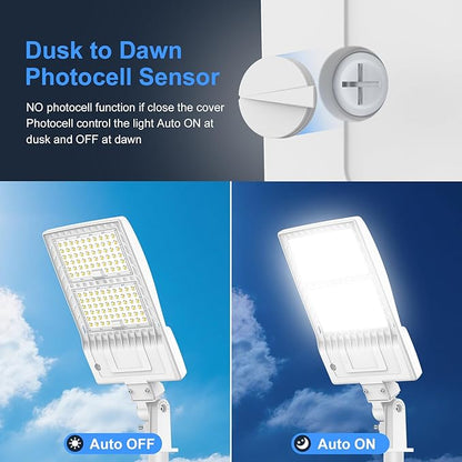2Pack 400W LED Parking Lot Light UL Listed, Dusk to Dawn LED Shoebox Flood Pole Light Outdoor Parking Lighting Arm & Slip Fit Mount 60,000LM 5000K IP65 Waterproof 100-277V Power Adjustable White
