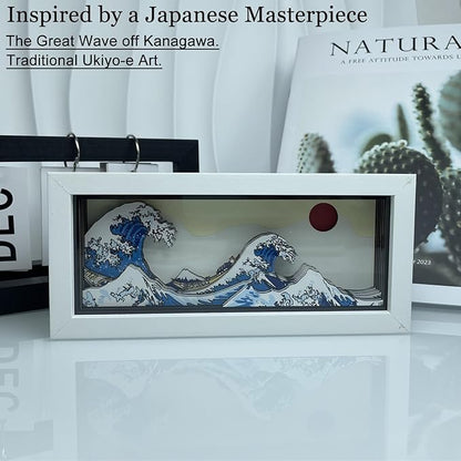 Hokusai The Great Wave 3D Paper Carving LED Night Light – Shadow Box Lamp, USB & Battery Powered Decorative Light for Bedroom & Living Room, Aesthetic Room Decor & Ideal Gift for Art Lovers