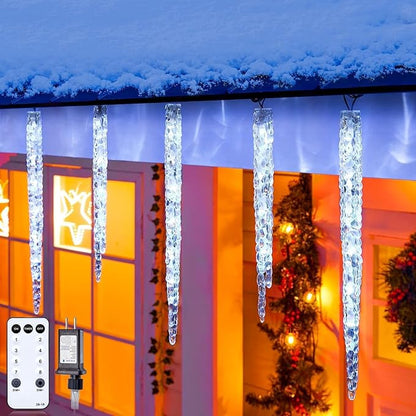 Brightown Icicle Lights Outdoor 20ft with Remote - 20 Tubes 100 LED Iced Tube Christmas Lights, Waterproof Icicle Decor Outdoor Indoor for Tree Patio Roof Holiday Decor, Cool White