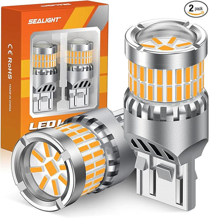 SEALIGHT 7440 7443 LED Bulbs Amber Yellow, Upgraded T20 7444 7443NA 7441 W21W 992 LED 56-SMD with Projector Lens, Need Extra Load Resistor for Front Rear Turn Signal Lights, Pack of 2