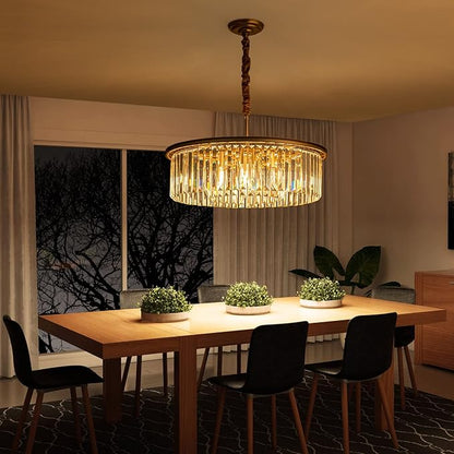 23" 8-Light Modern Crystal Chandelier Light Fixtures 2 Rings Gold Luxury Chandeliers for Dining Room Round Hanging Pendant Lighting for Living Room Kitchen Entryway Bedroom