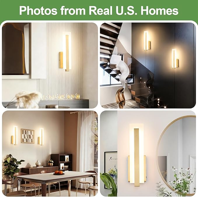 Tipace Hardwired Gold Dimmable Modern LED Wall Sconce 2 Packs 3000K 3500K 4000K 5000K 6000K Indoor Wall Lights Up and Down Wall Mount Light for Living Room Bedroom Hallway Corridor(5CCT)