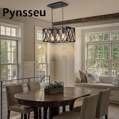 Pynsseu Industrial Kitchen Island Pendant Lighting, Rectangular Vintage Rustic 3-Light Hanging Pendant Light Fixtures for Kitchen Farmhouse, Bar, Dinning Room