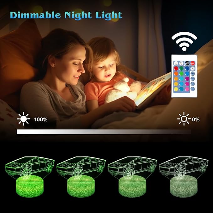 3D Cybertruck Car Night Light Gifts for Kids,16 Color Change Decor Bedside Lamp with Remote and Smart Touch, Gifts for Christmas Birthday Boys Girls