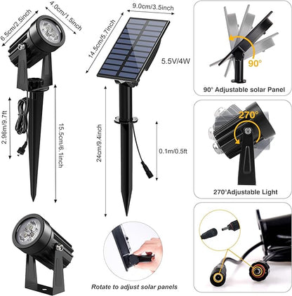 Solar Spot Lights Outdoor, 2 Pack Solar Landscape Spotlights IP65 Waterproof 9.8ft Cable, Auto On/Off Outdoor Wall Lights for Garden Yard Driveway Porch Walkway Pool (3000K Warm White)