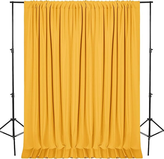 DWCN 10x7 FT Backdrop Curtains for Parties, Photography Backdrop Drapes with Rod Pockets for Wedding Decorations Stage Birthday Family Gatherings, 2 Panels 5ft x 7ft, Orange Yellow