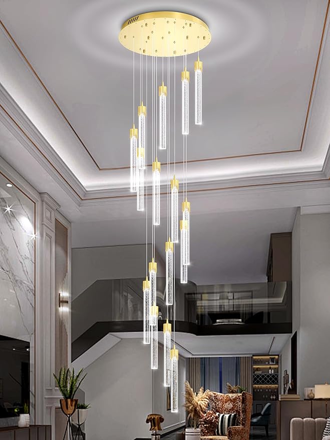 ykolupty H125'' Modern Crystal Chandelier 18-Lights Large Foyer Chandelier Crystal Pendant Ceiling Light for Staircaes Hallway Entrance Gold