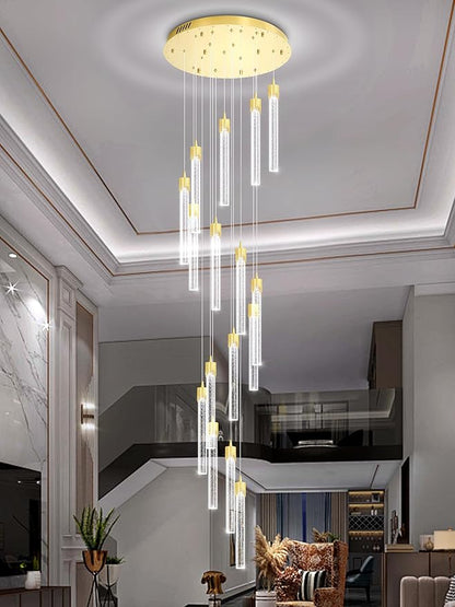 ykolupty H125'' Modern Crystal Chandelier 18-Lights Large Foyer Chandelier Crystal Pendant Ceiling Light for Staircaes Hallway Entrance Gold