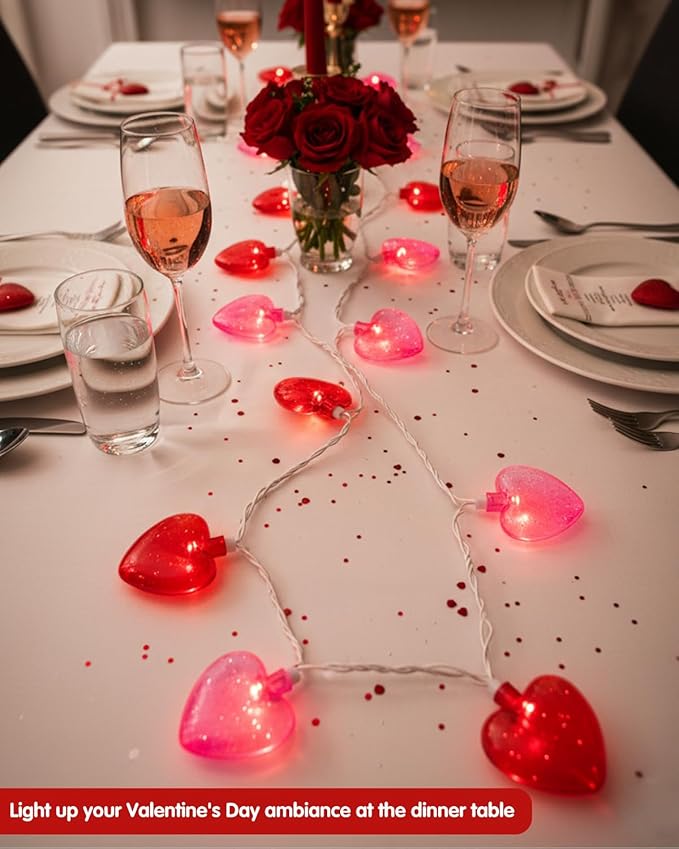 SUNSGNE Heart String Lights, 8.5Ft Valentines Lights with 10 LED Red and Pink Heart Bulbs for Indoor Outdoor Home Room Party Wedding Mother's Day Valentine's Decor