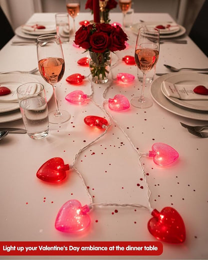 SUNSGNE Heart String Lights, 8.5Ft Valentines Lights with 10 LED Red and Pink Heart Bulbs for Indoor Outdoor Home Room Party Wedding Mother's Day Valentine's Decor