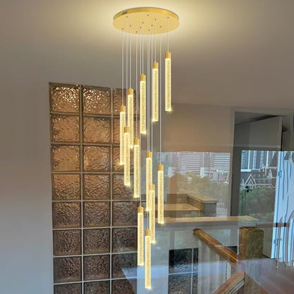 118'' Modern Glam Crystal Column Chandelier for High Ceiling LED Dimmable Pendant Light Staircase Foyer Enterway Living Room Ceiling Chandelier Lighting Gold 12 Lights