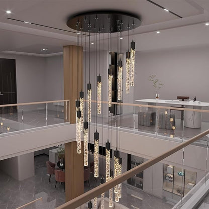 Flashing God Black 20 Lights High Ceiling Chandelier Modern Dimmable Light Fixtures Foyer Chandeliers Pendant Lighting Crystal Ceiling Chandelier Fixtures for Villa Staircase Hallway 11.5feet Long